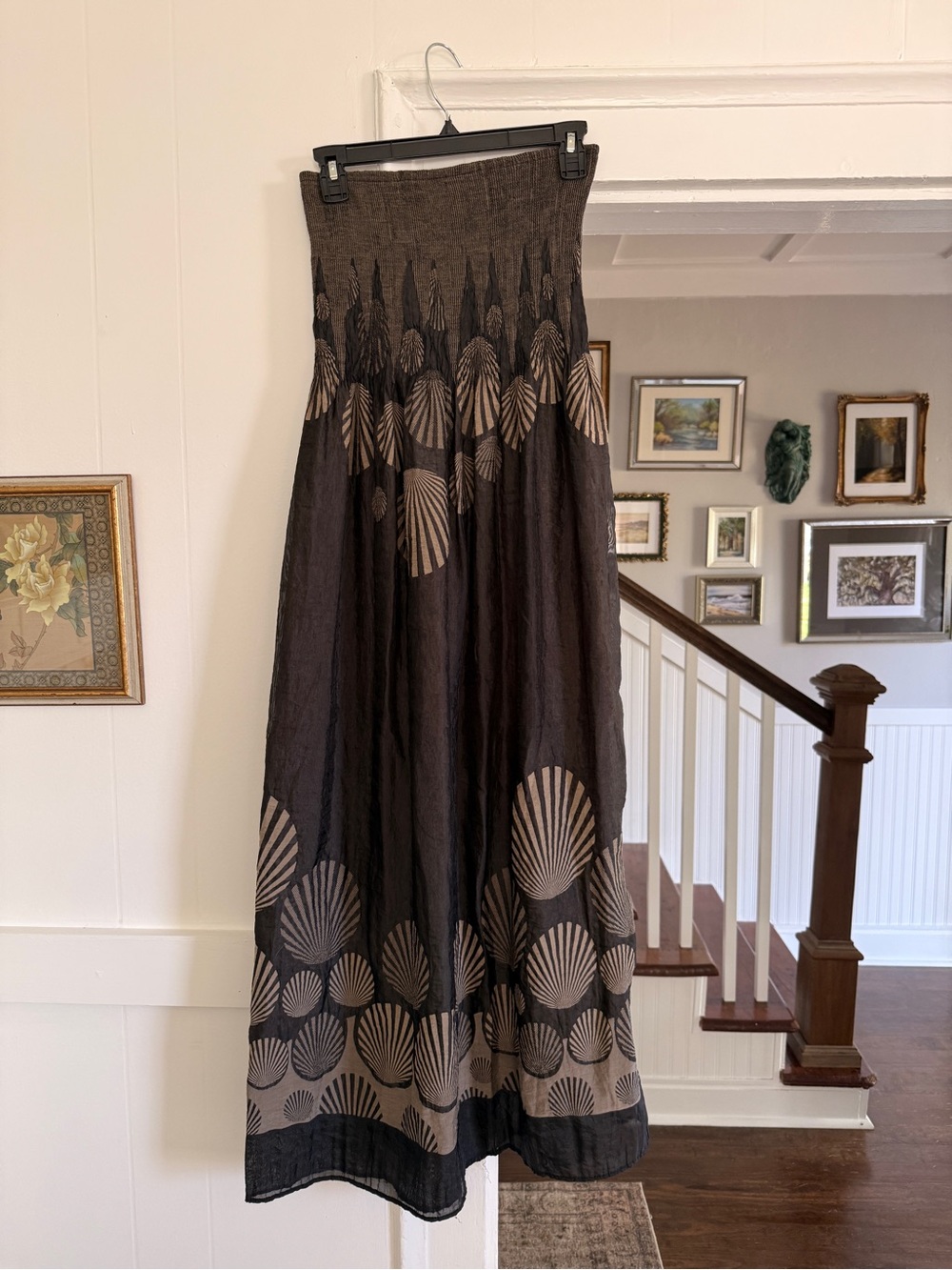 Lapis Brown Strapless Dress with Shell Motif